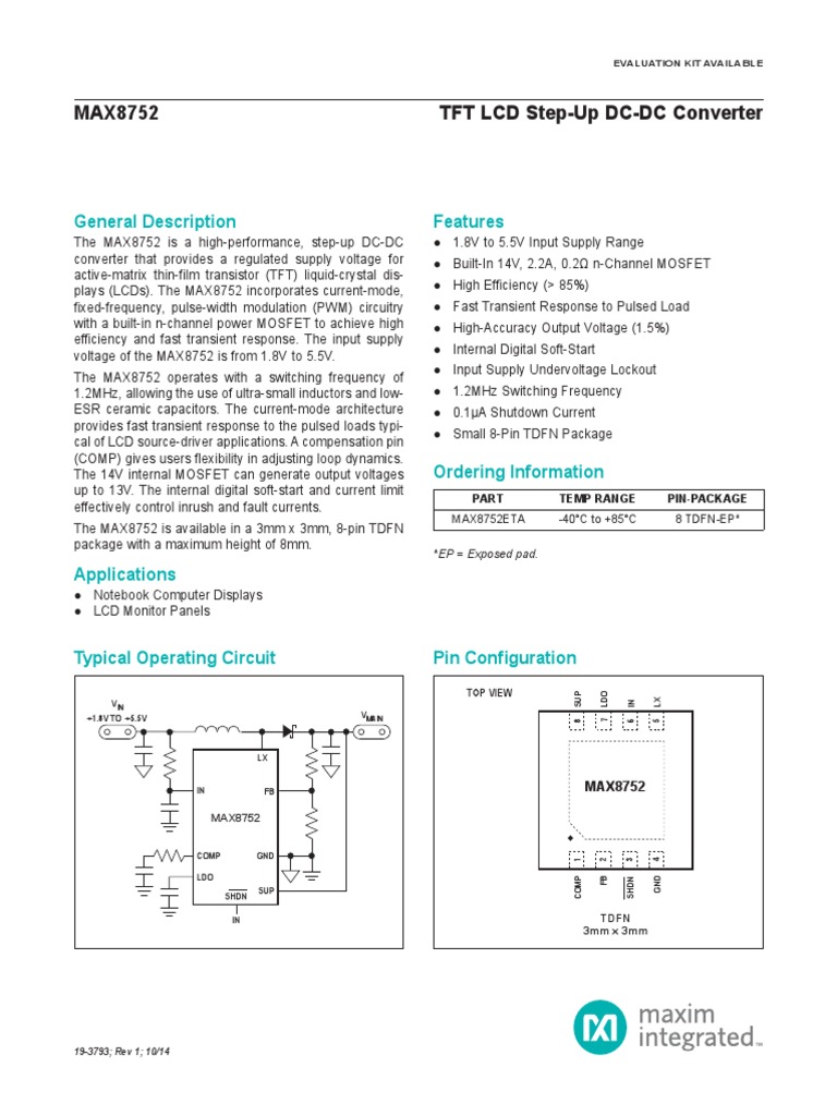 Step-Up DC-DC MAX8752 | PDF | Amplifier | Electronic Circuits