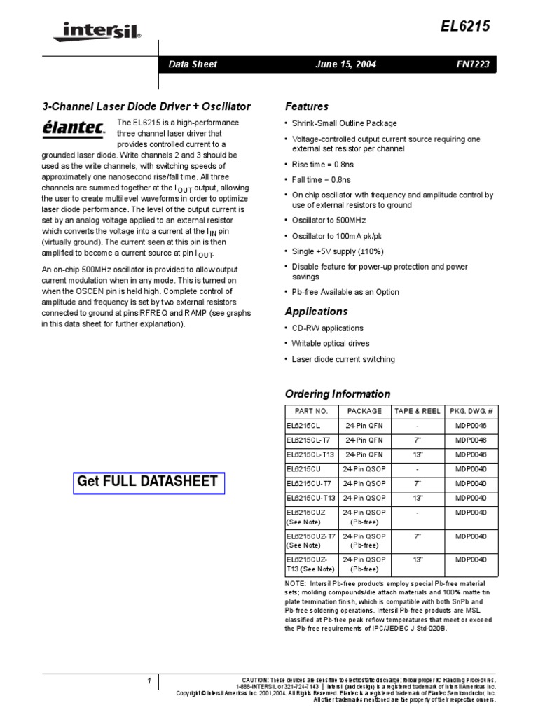 3Channel Laser Diode Driver + Oscillator Features Get Full Datasheet
