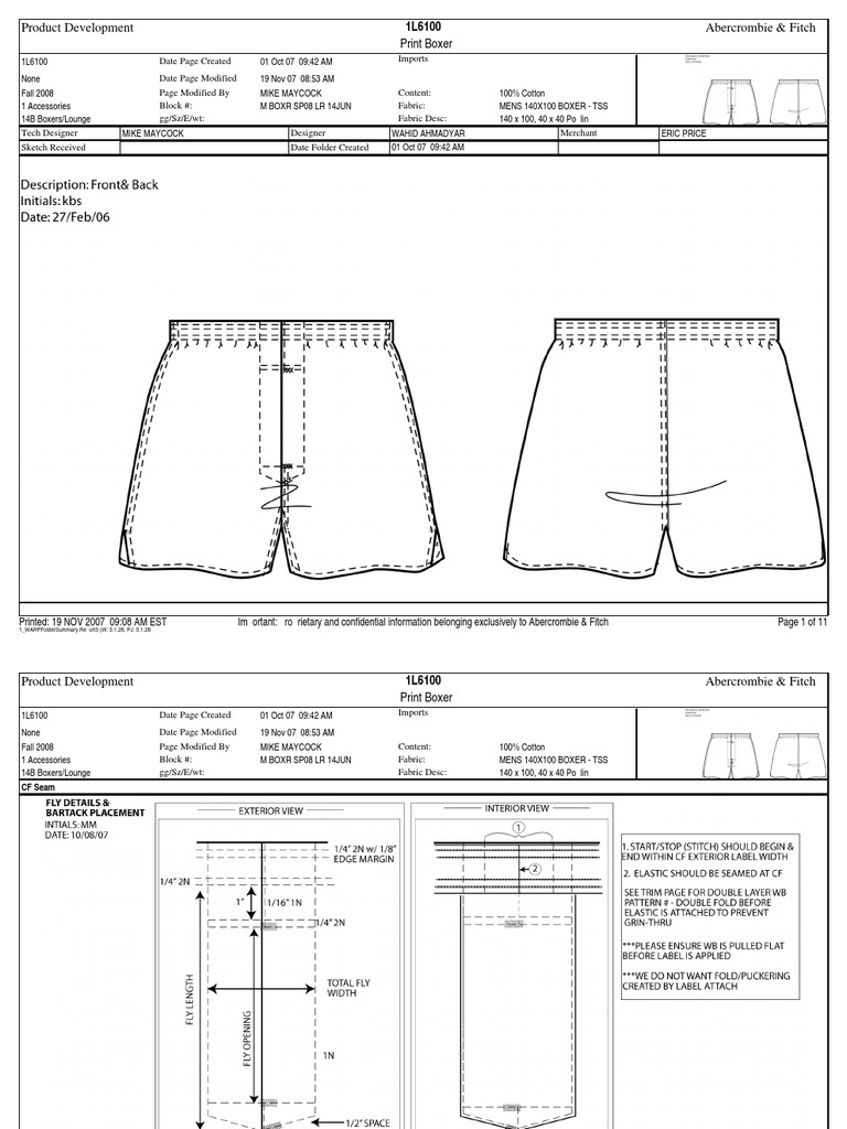 1L6100 A&F Boxer Tech Pack 1119 PDF Seam (Sewing) Sewing