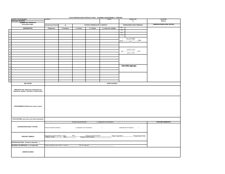 Ficha en Blanco Pasteleria PDF Química Naturaleza