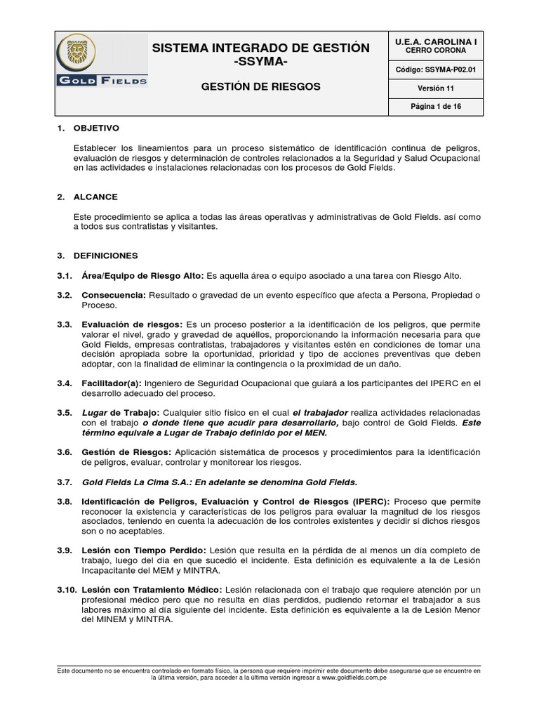 Gestión de Riesgos en Gold Fields | PDF | Seguridad y salud ocupacional ...