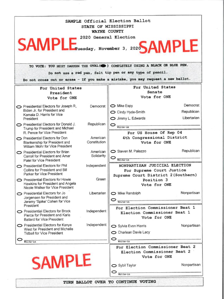 Wayne County Sample Ballot Nov. 2020