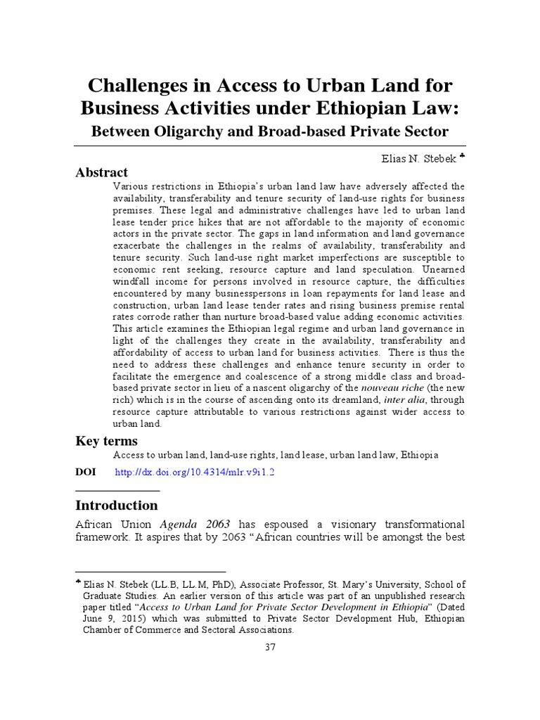 Challenges in Access To Urban Land For Business Activities Under