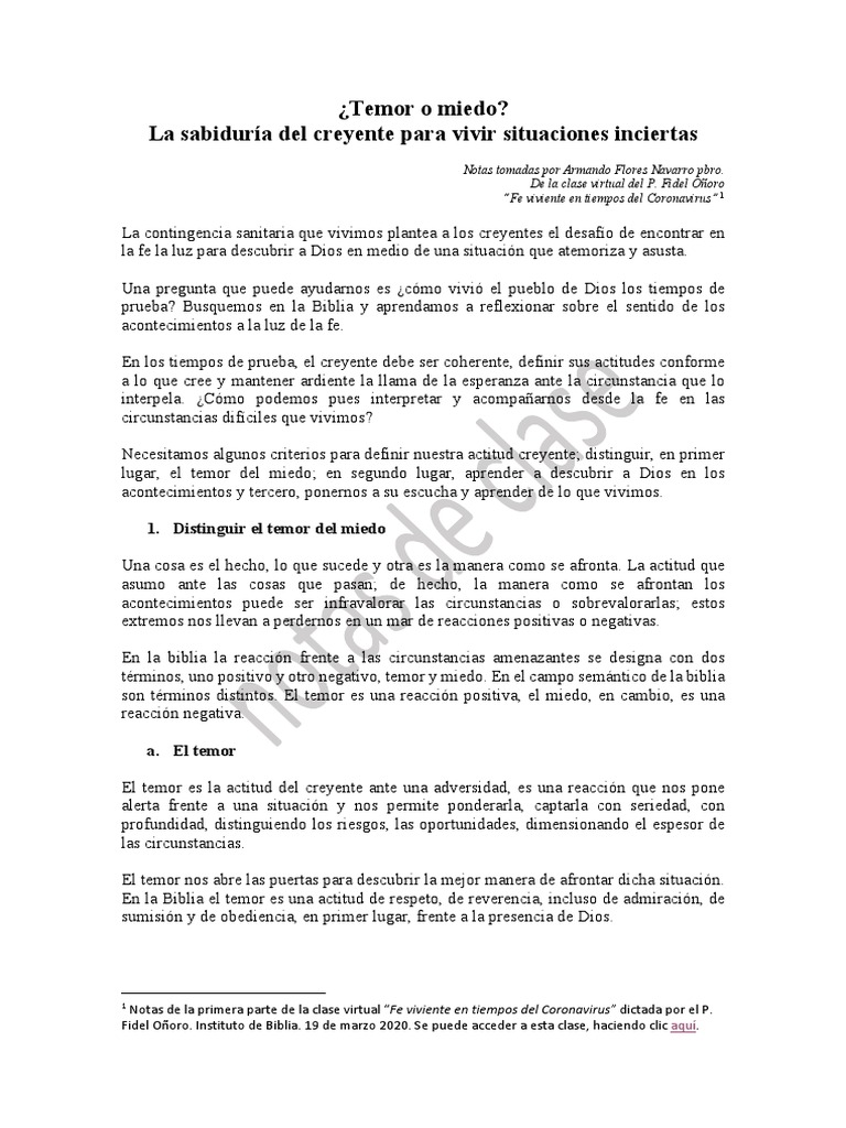 La fe en tiempos de incertidumbre Temor vs miedo PDF Temor Libro