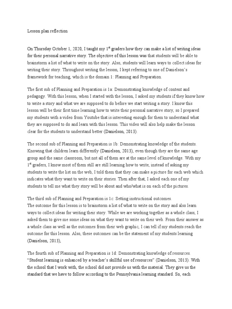 Lesson Plan Reflection for 1st Graders | PDF | Lesson Plan ...