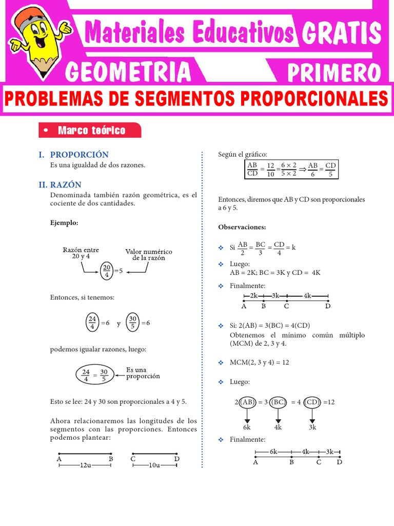 Problemas de Segmentos Proporcionales para Primer Grado de Secundaria ...