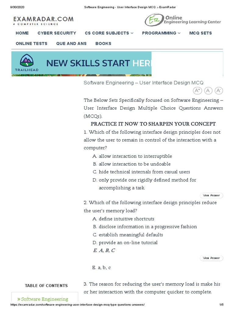 Software Engineering User Interface Design MCQ ExamRadar PDF Conceptual Model Multiple