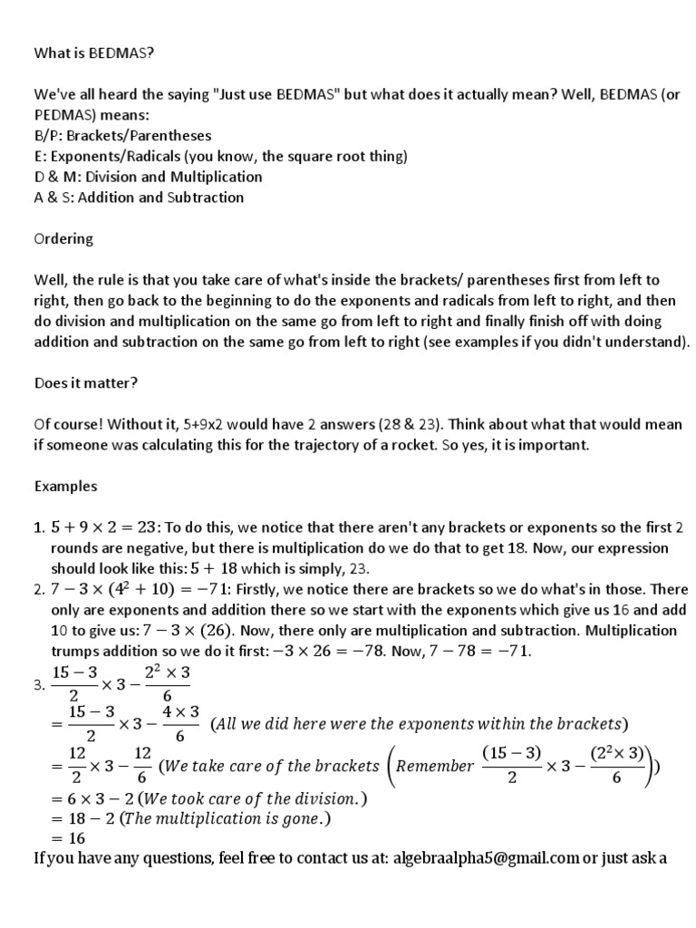 How To Use Bedmas PDF