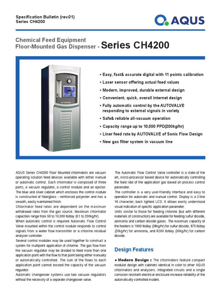 Series CH4200: Chemical Feed Equipment Floor-Mounted Gas Dispenser ...