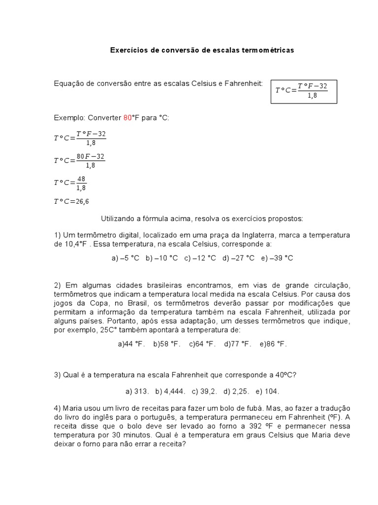 Exercícios de Conversão de Temperatura | PDF