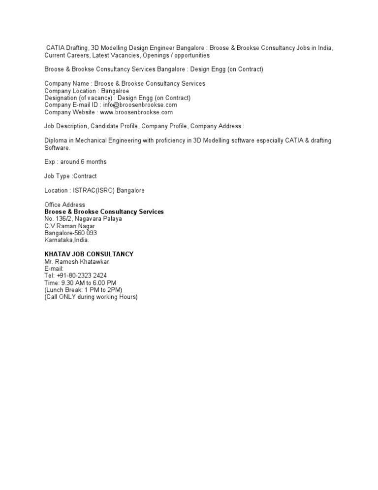CATIA Design Engineer Jobs in Bangalore | PDF