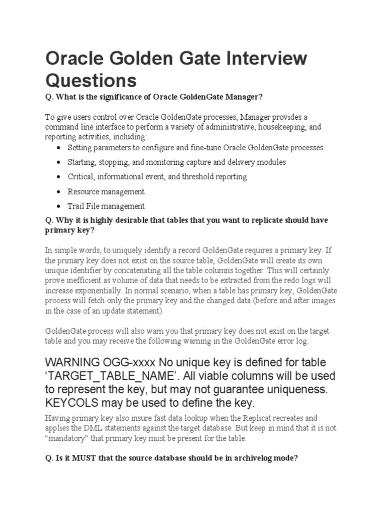 Oracle Golden Gate Interview Questions | PDF | Data | Software