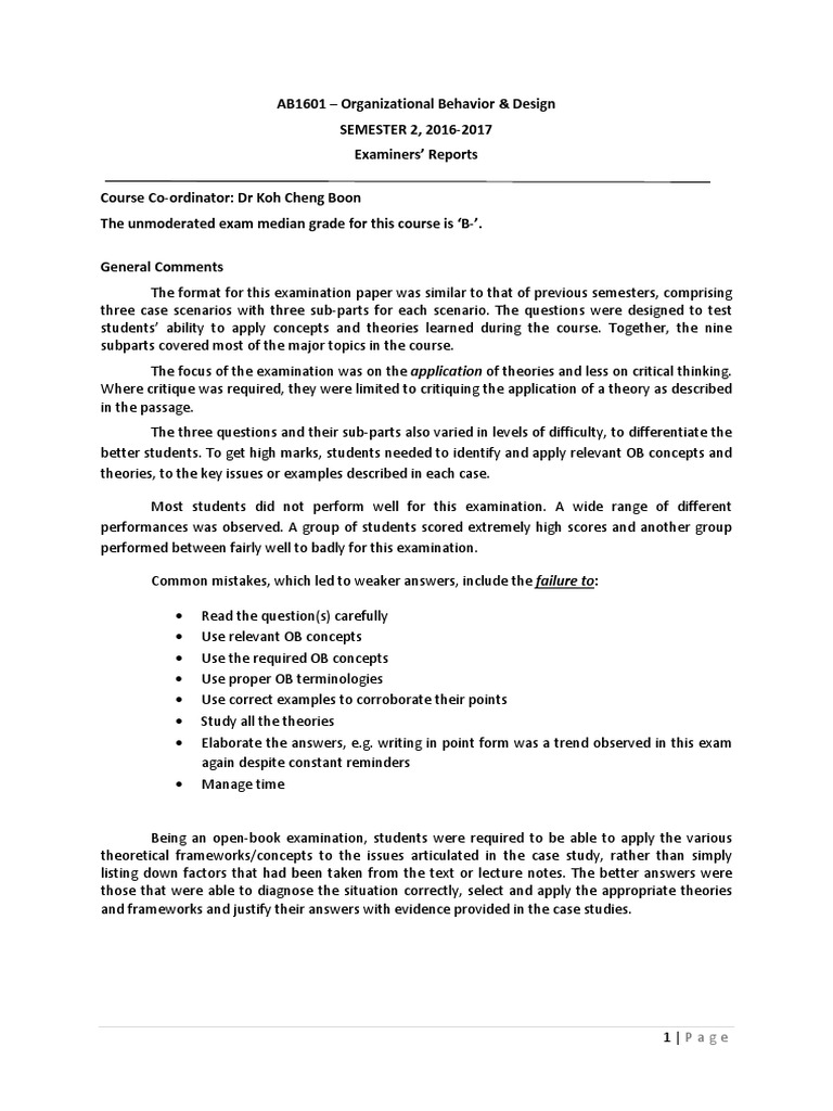 Exam Performance Analysis: OB & Design | PDF | Test (Assessment) | Question
