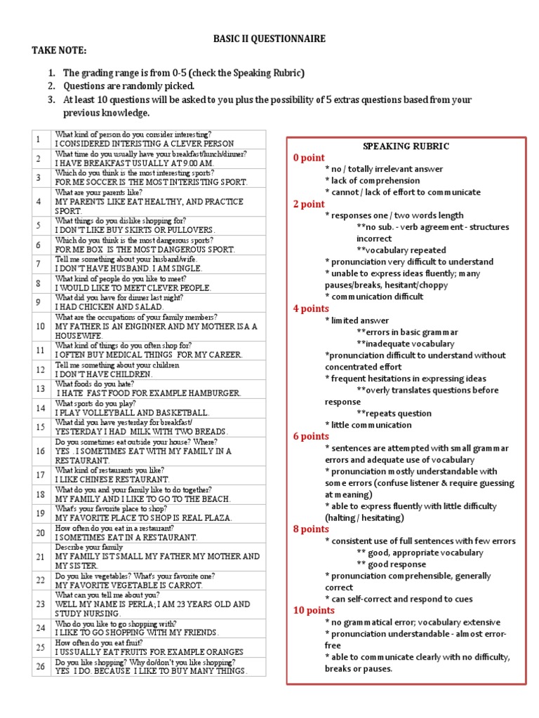 Baron Questionnaire | PDF | Lunch | Foods