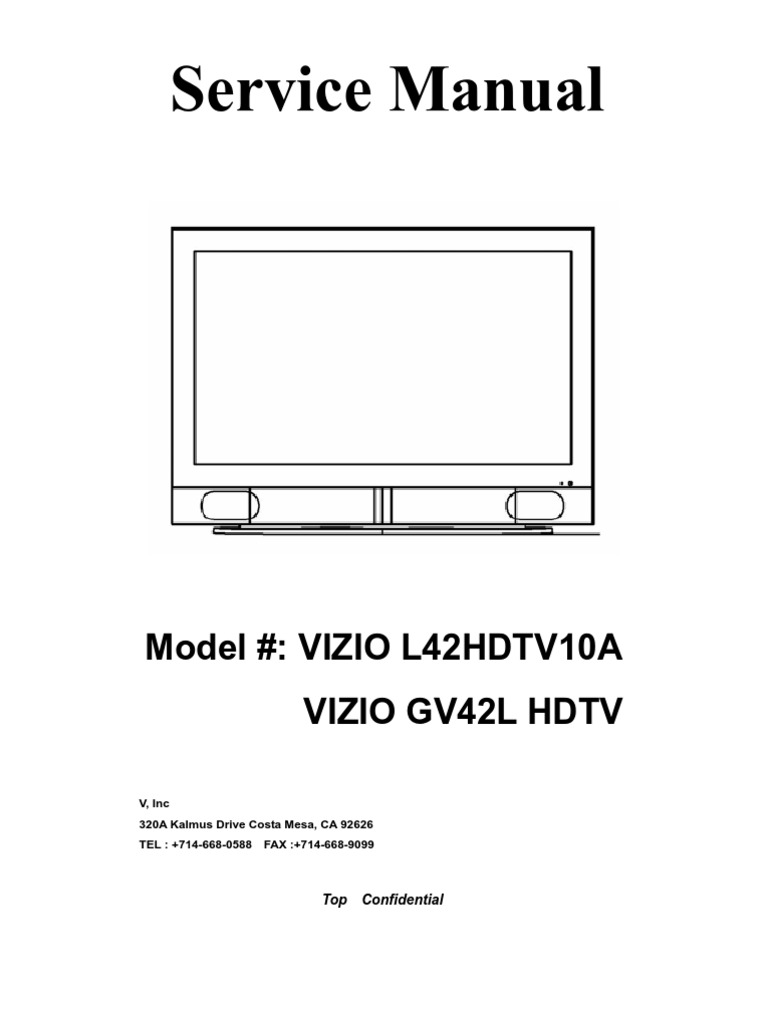 VIZIO GV42L HDTV Service Manual | Computer Monitor | Electronics