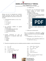 Evaluación General de Matemáticas 8° Tercer Periodo