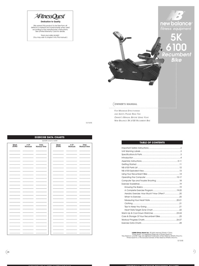 NewBalance Recumbent Bike 5k6100 PDF Foot Heart Rate
