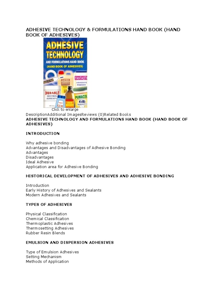 Adhesive Technology & Formulations Hand Book (Hand Book of Adhesives