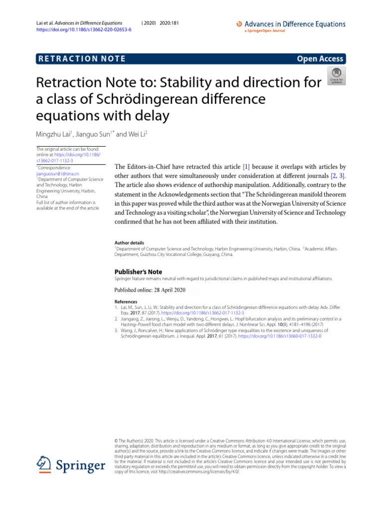 Retraction Note To Stability and Direction For A C | PDF | Creative ...