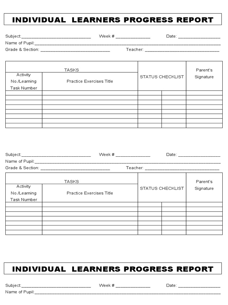 Indl Learners Progress Rep Pupils Query Sheet  PDF  Learning Intended For Pupil Report Template