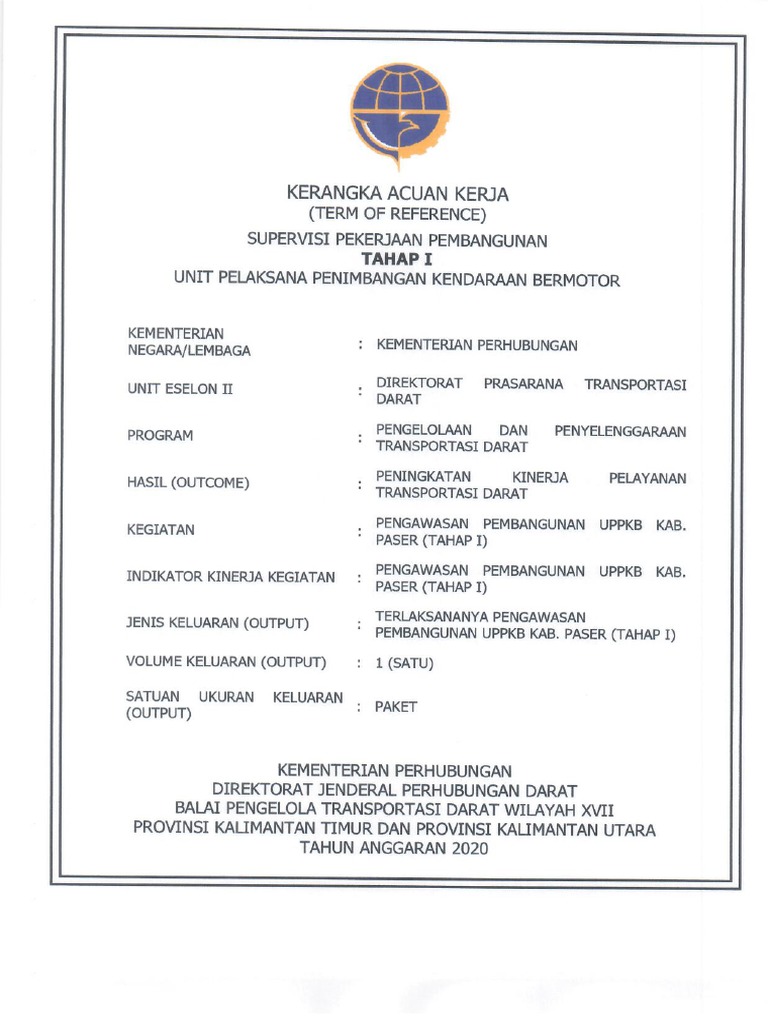 KAK Supervisi UPPKB Paser Upload PDF | PDF