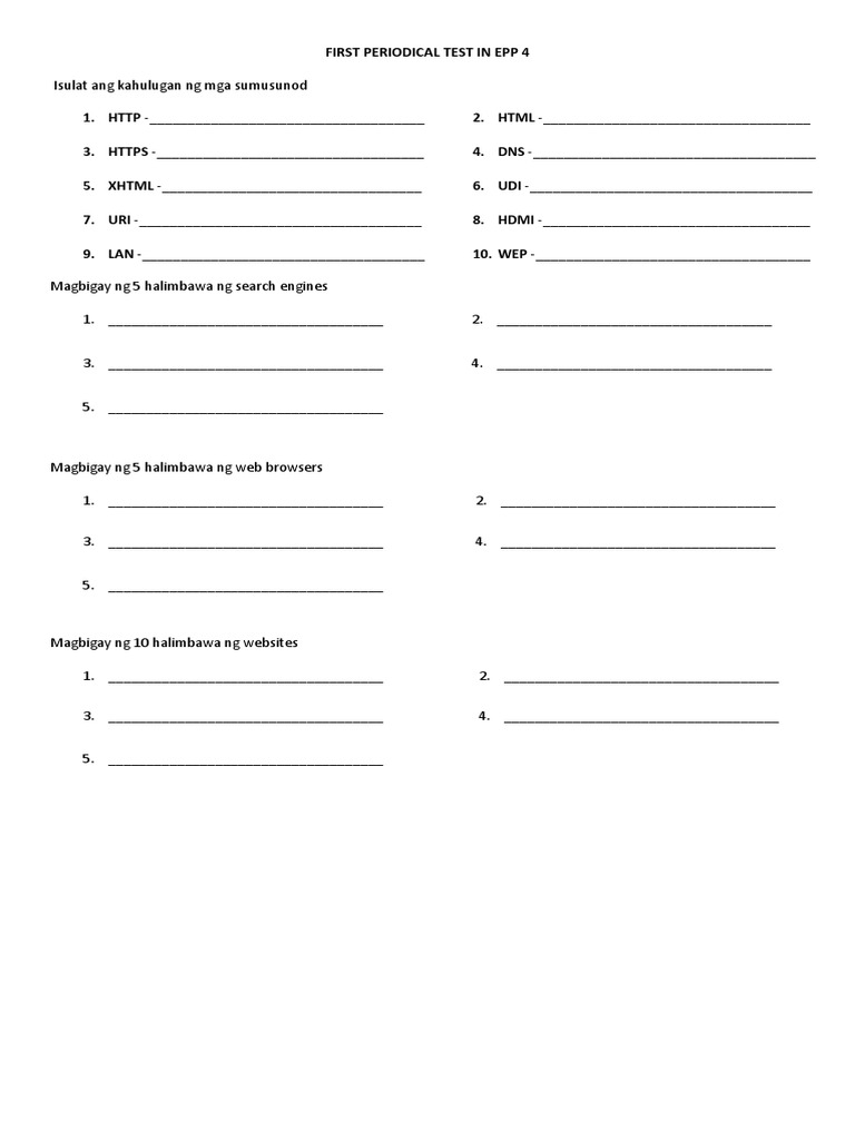 First Periodical Test in Epp 4 | PDF