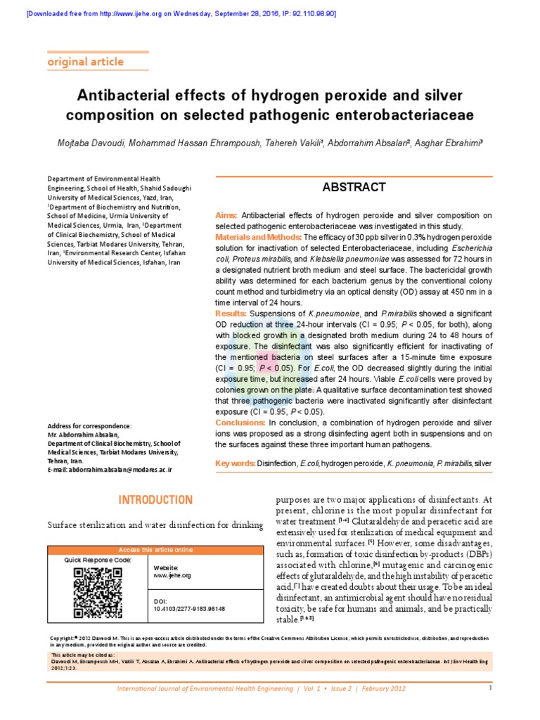 Antibacterial Effects of Hydrogen Peroxide and Sil | PDF | Disinfectant ...