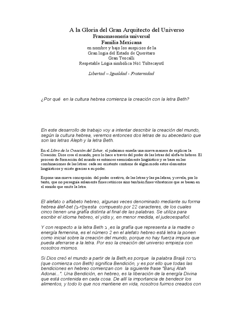 Creación Hebrea: Poder de la Letra Beth | PDF | Kábala | Judios y judaísmo