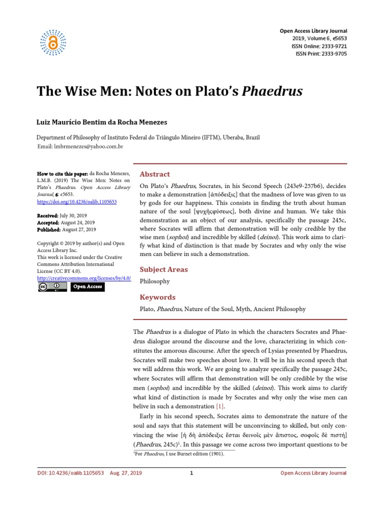 LM - Notes On Plato's Phaedrus PDF | PDF | Socrates | Plato