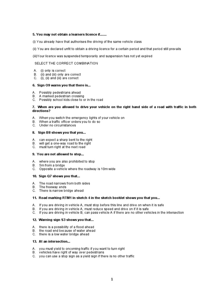 K53 learners licence test pdf download 2016