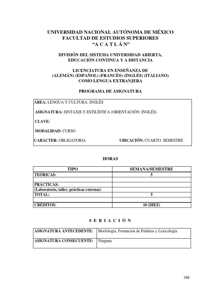 Sintaxis (Inglés) PDF Sintaxis Aprendizaje