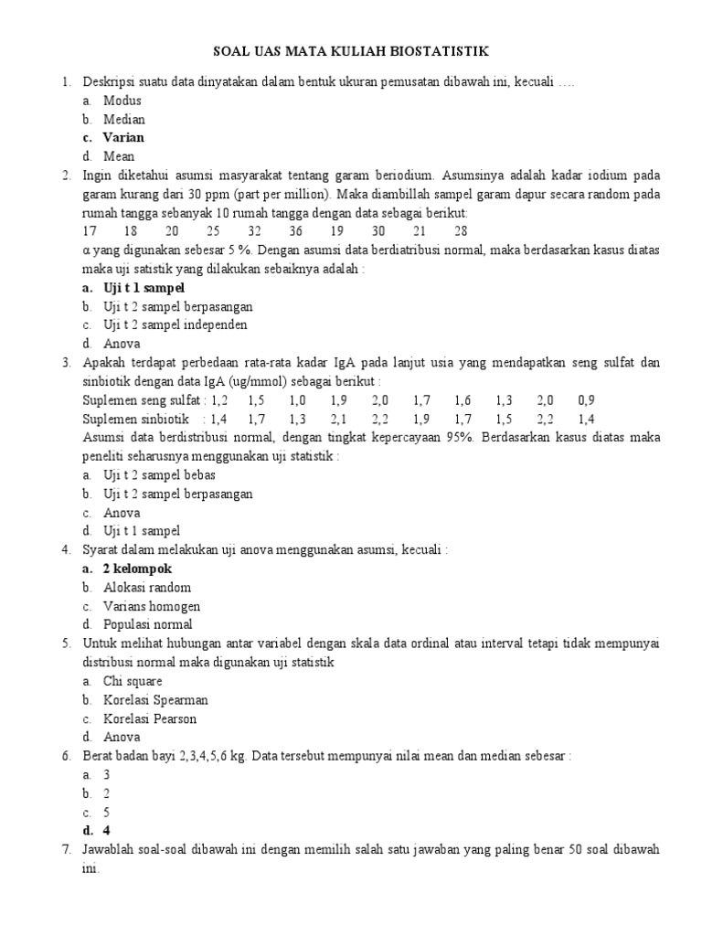 Soal Uas Biostatistik