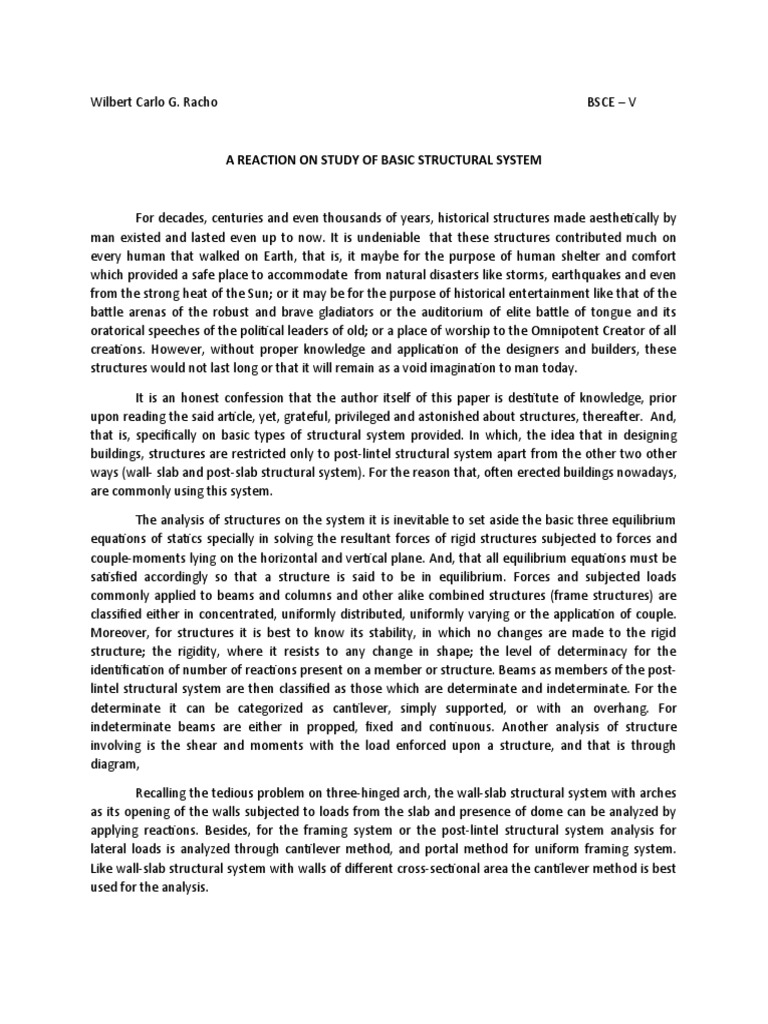 A Reaction On Study On Structural System | PDF | Beam (Structure ...