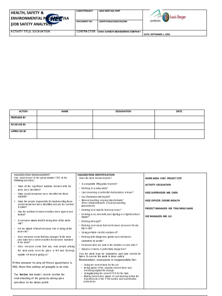 Excavation Job Safety Analysis Guide | PDF | Personal Protective ...