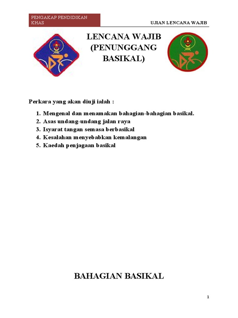 Sarat Maklumat Kepada Ibubapa Ujian Lencana Basikal