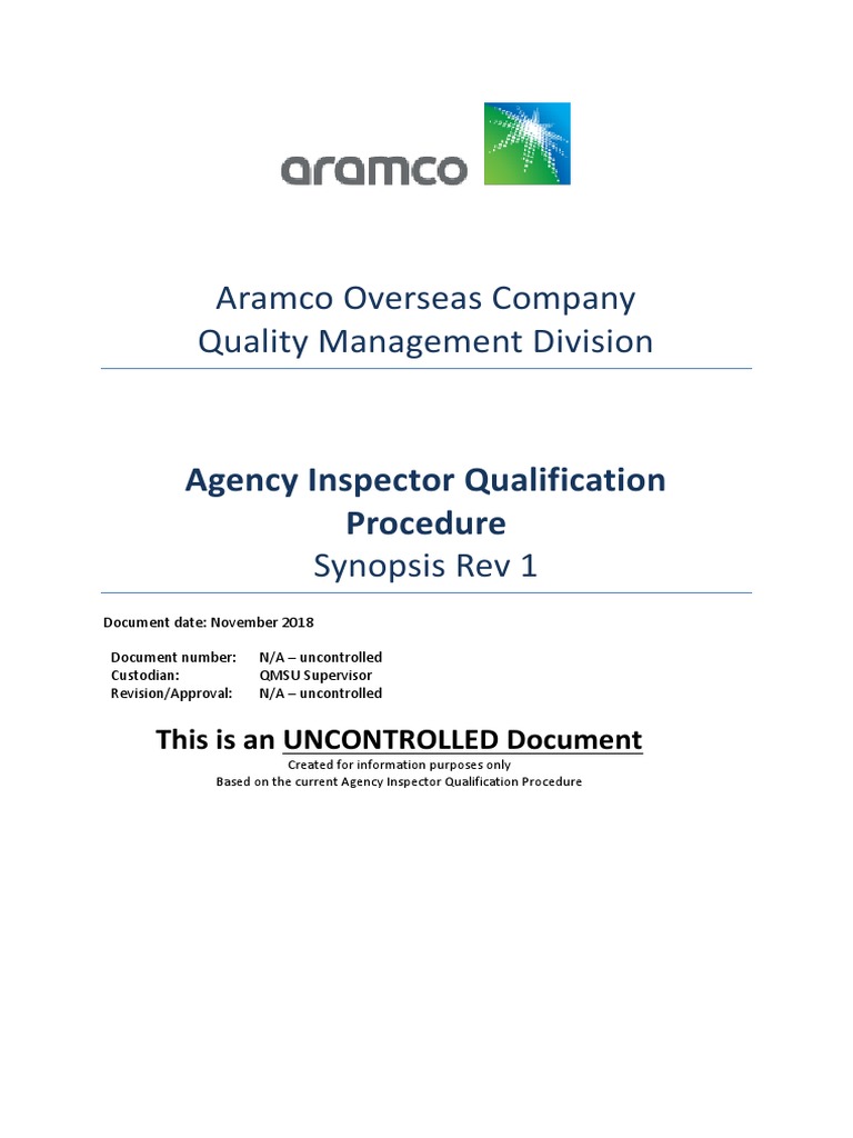 Aramco Inspector Qualification Procedure | PDF | Test (Assessment ...