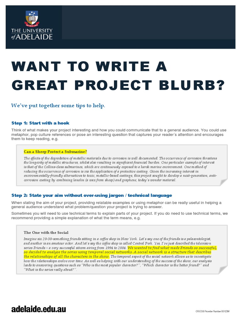 Tips for Writing an Engaging Project Blurb | PDF | Energy And Resource