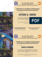 Jayson G. Arroz: Certificate of Academic Achievement