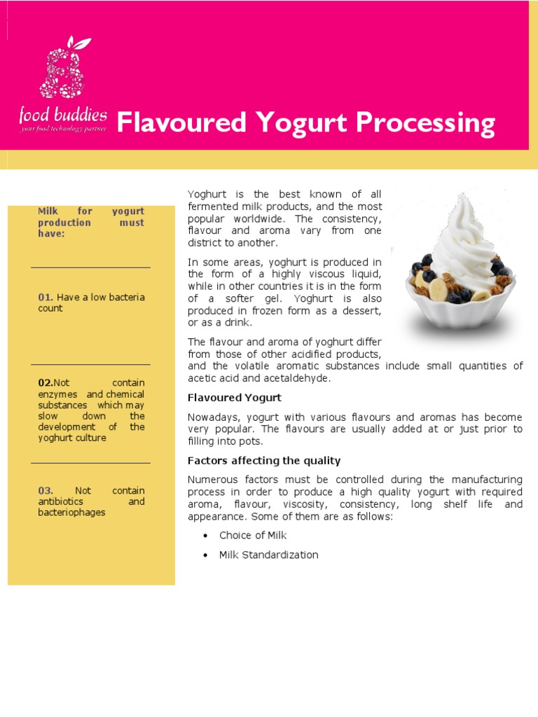 Flavoured Yogurt Processing: Milk For Yogurt Production Must Have | PDF ...