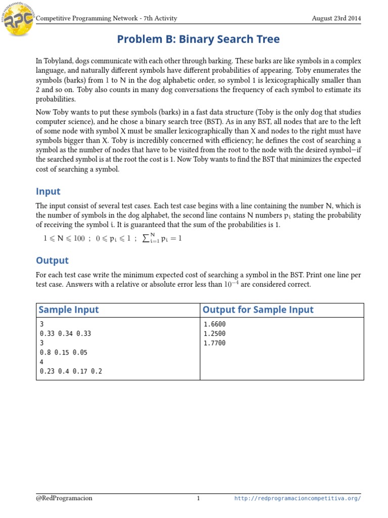 Problem B: Binary Search Tree: Input | PDF | Numbers | Sequence