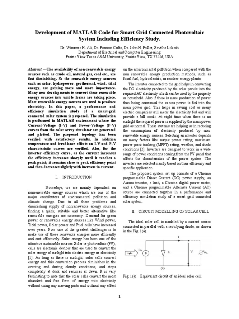 Development of MATLAB Code For Smart Grid Connected Photovoltaic System ...