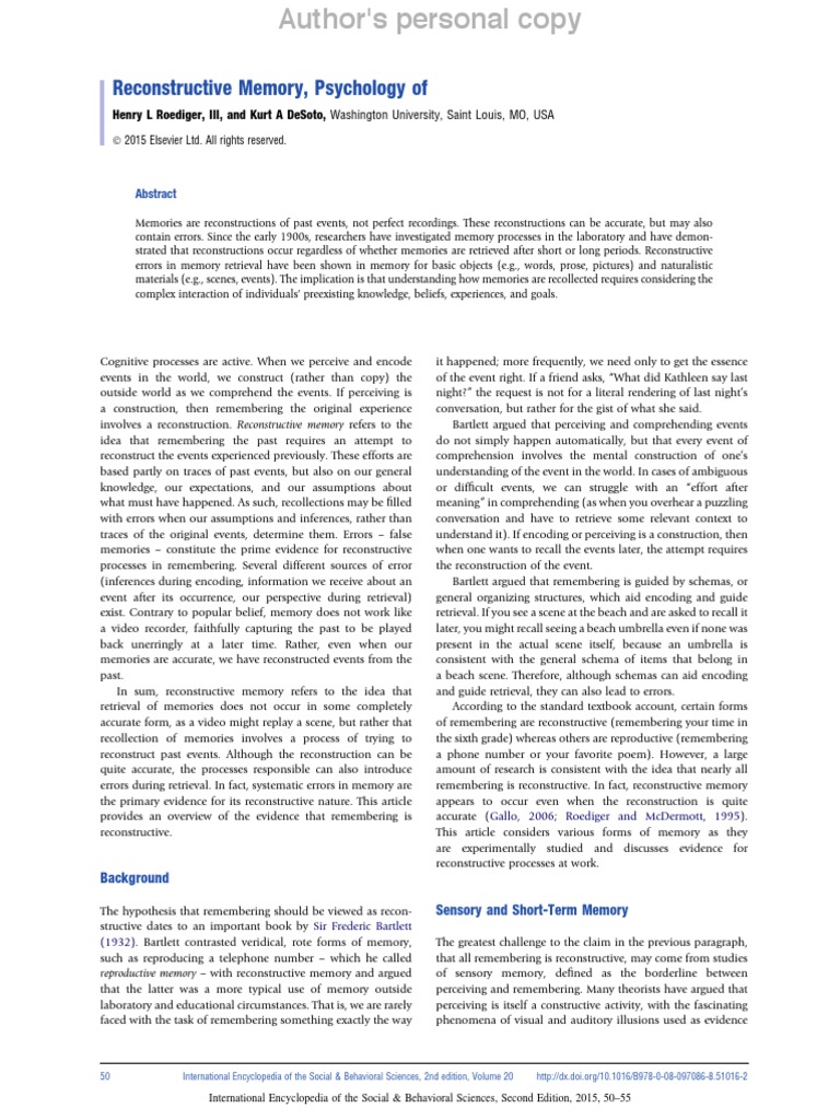 Reconstructive Memory PDF Recall (Memory) Memory