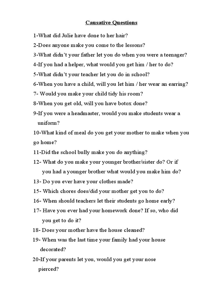 Causative Question Examples | PDF