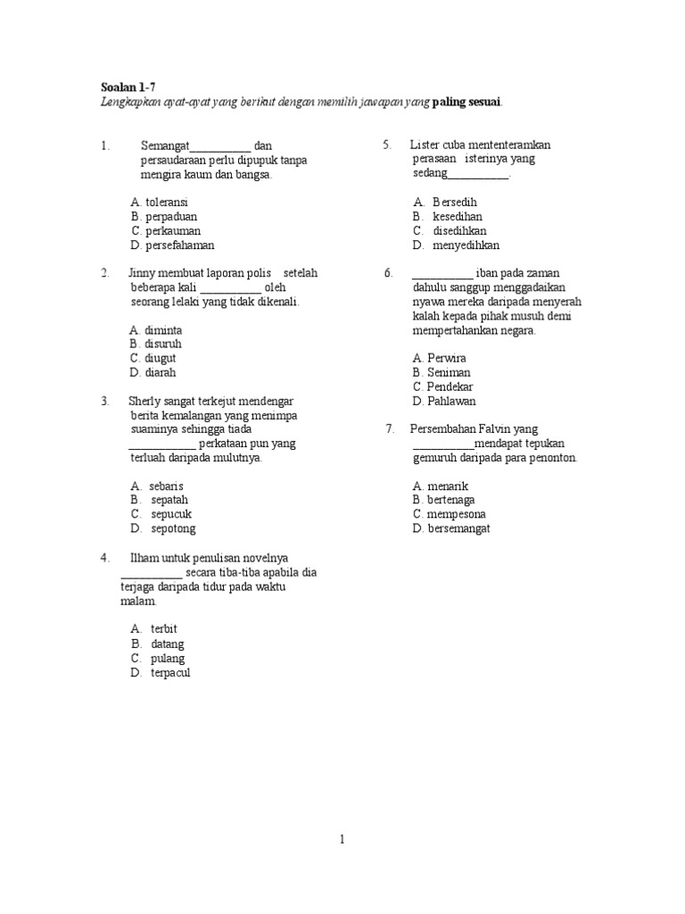 Latihan Objektif Peribahasa Bergambar Pt3 Dengan Jawapan - malakuio