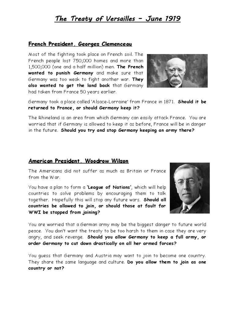 The Treaty of Versailles - June 1919: French President, Georges ...