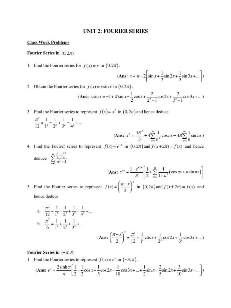 Class Work Problems Fourier Series | PDF | Trigonometric Functions | Sine
