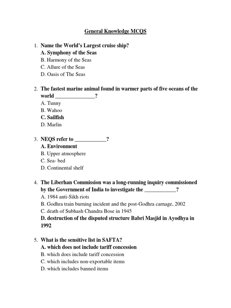 General Knowledge MCQs Quiz | PDF | Sediment | Rain