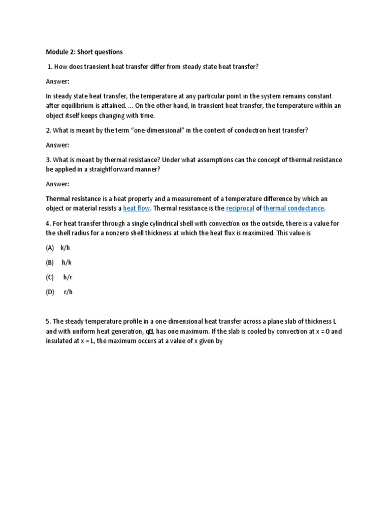 Module 2: Short Questions: Heat Flow Reciprocal Thermal Conductance ...