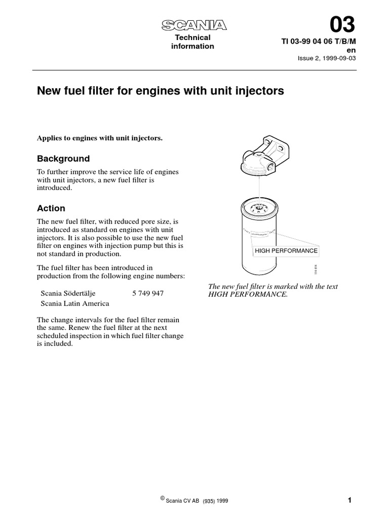 New Fuel Filter For Engines With Unit Injectors Background PDF Fuel Injection Rotating
