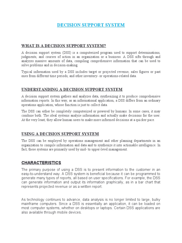 Understanding Decision Support Systems | PDF | Computers